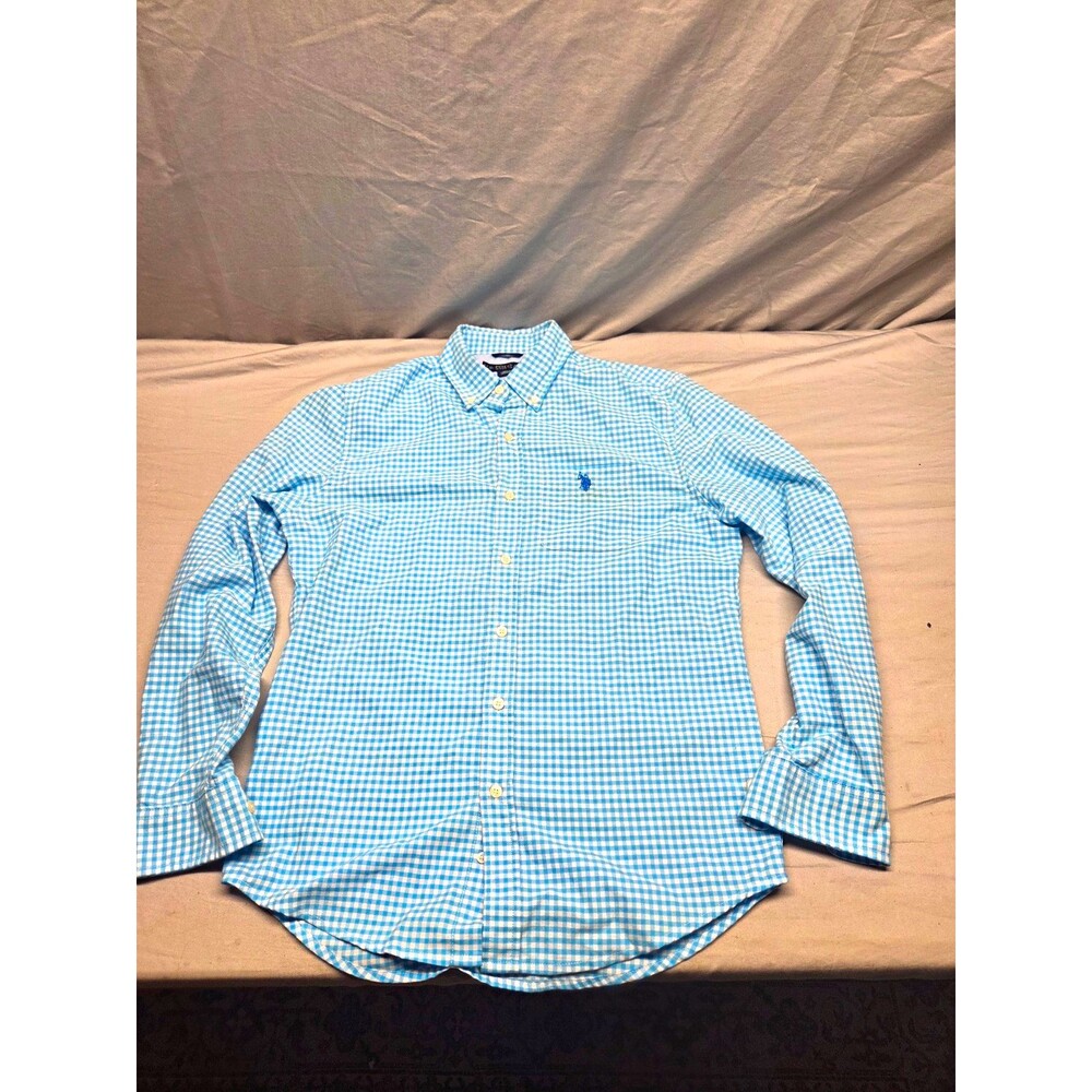 U.S. Polo Assn. Shirt Men's Size S Blue White Check Long Sleeve Button Down